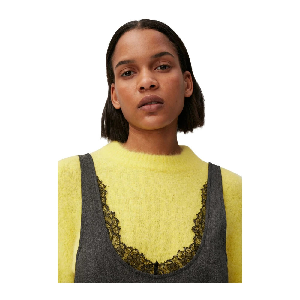 Ganni Kanten Midi Jurk Black Dames