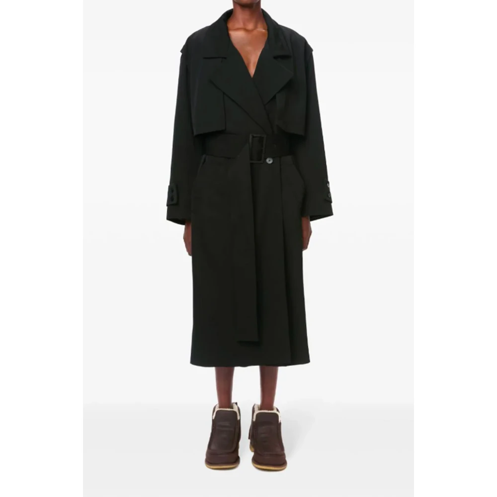 JW Anderson Zwarte wollen gabardine jas Black Dames