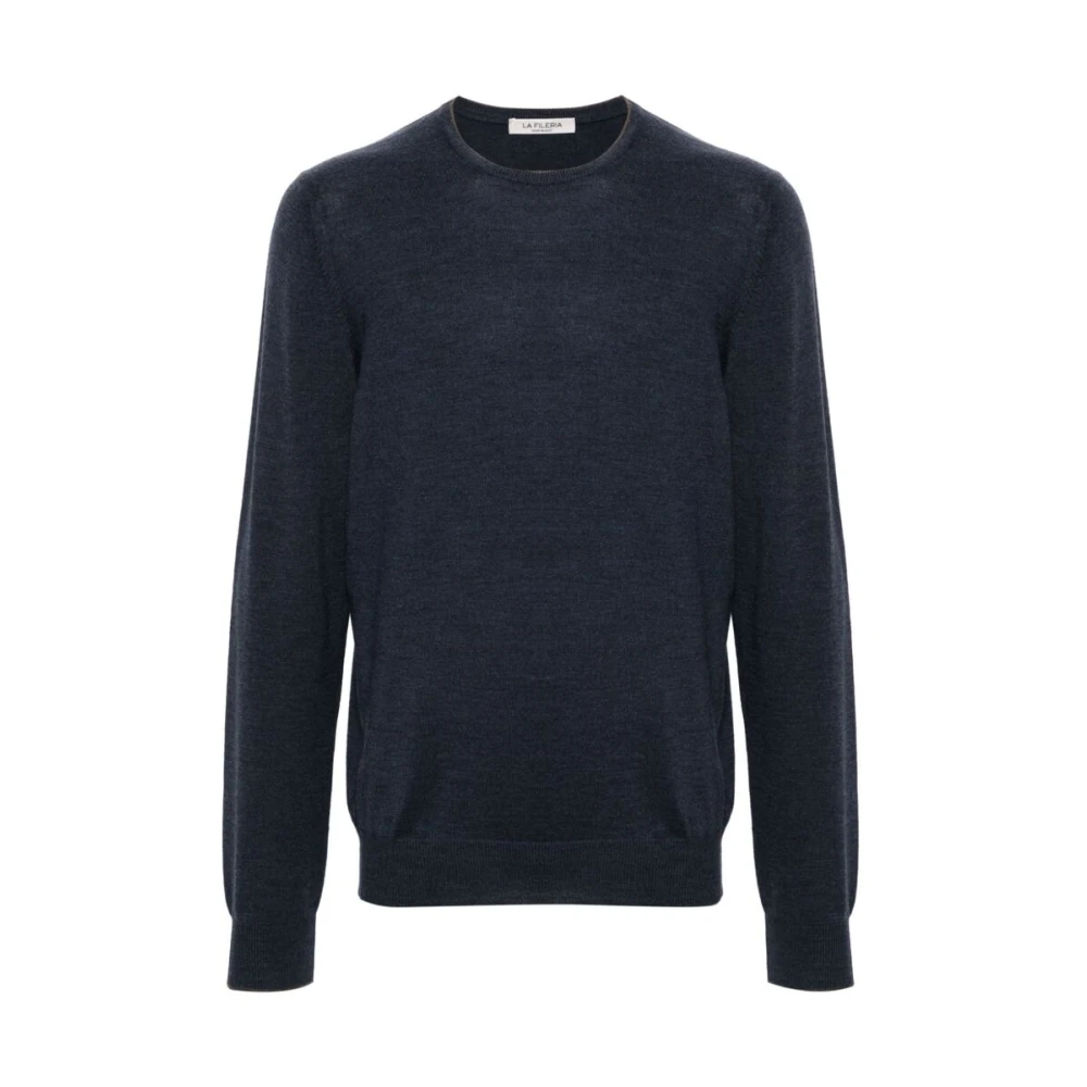 La Fileria Navy Blauw Wol Trui Blue Heren