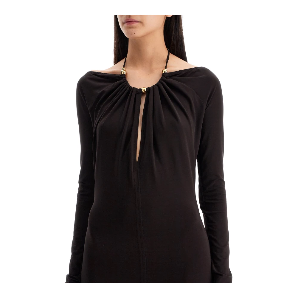 Salvatore Ferragamo Gouden Parel Midi Jurk Brown Dames