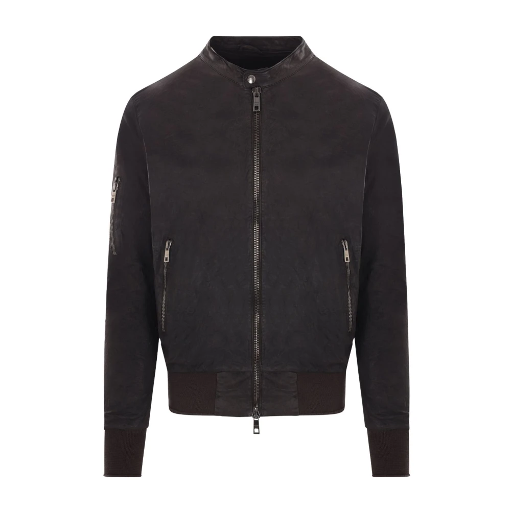 Giorgio Brato Zwarte leren motorjas Black Heren