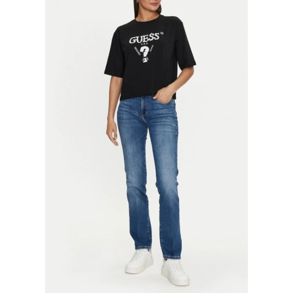 Guess Aurelie Boxy TEE Zwart Ronde Hals Black Dames