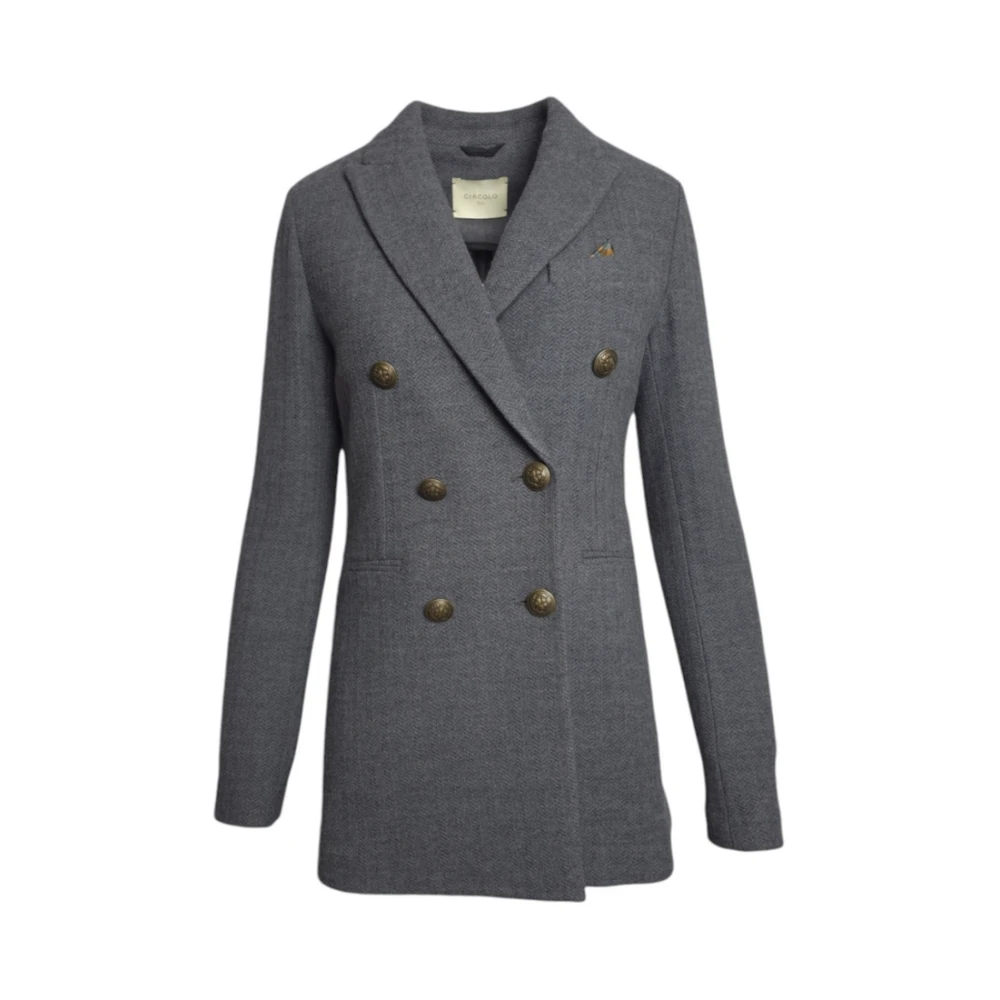Circolo 1901 Grijze Dubbel-Borst Herringbone Blazer Jas Gray Dames