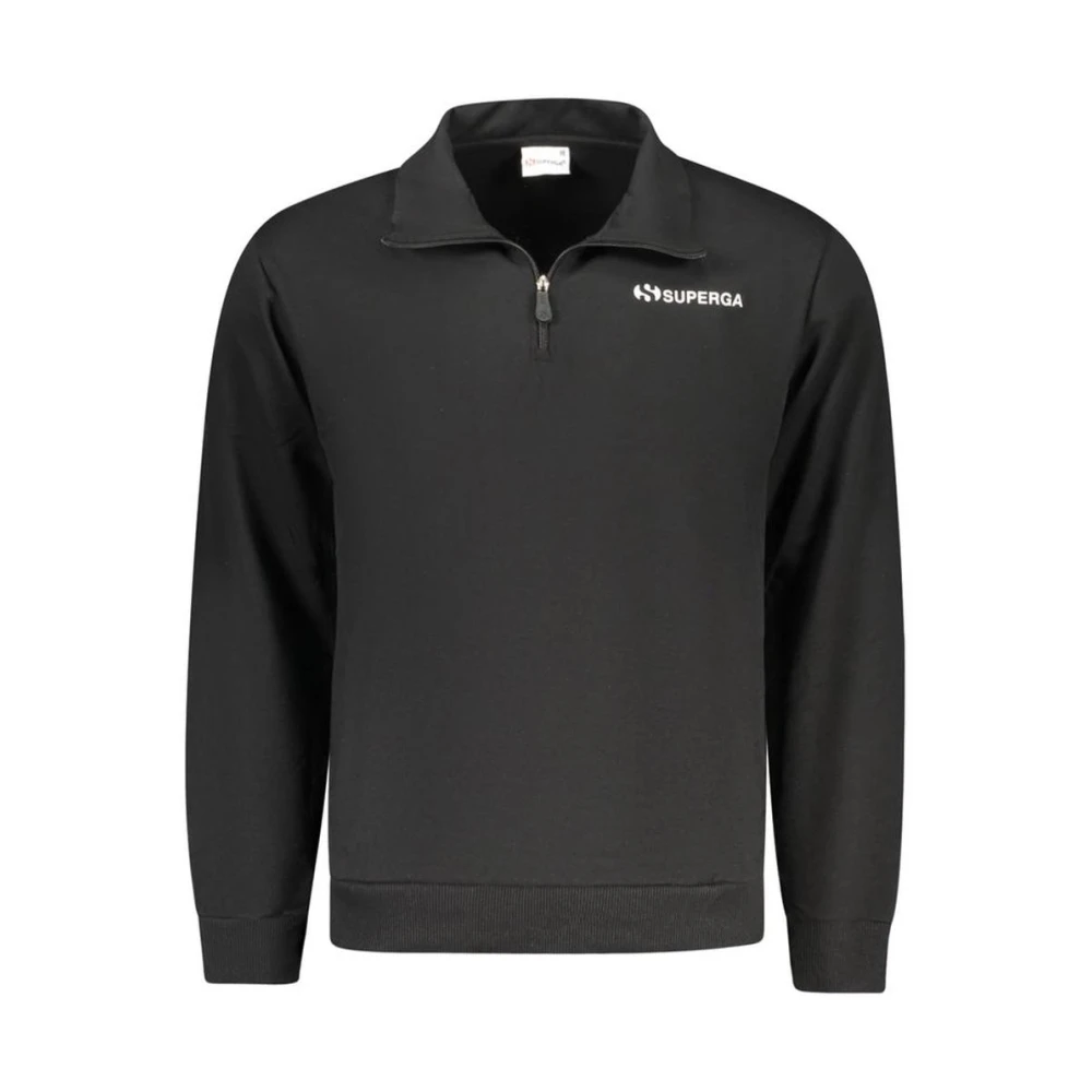 Superga Men's Black Sweatshirts, Xl, Cotton Crewneck Sweatshirt With Ribbed Cuffs