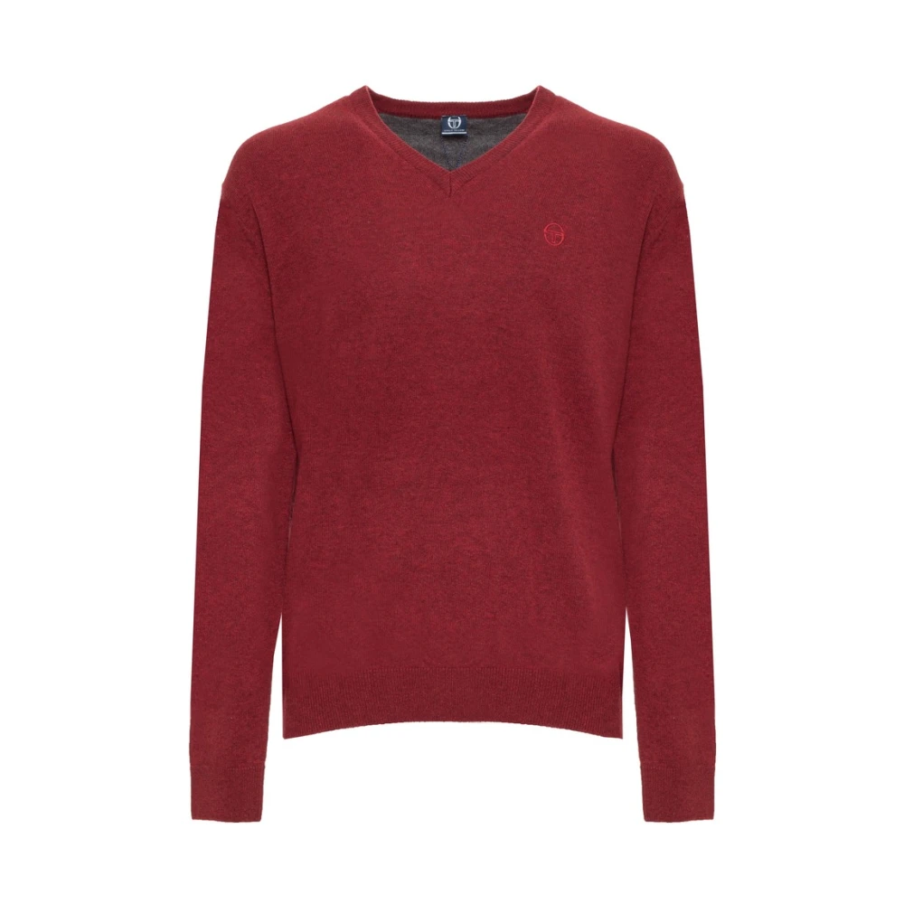 Sergio Tacchini Wollen trui met V-hals geribbelde boorden en zichtbaar logo Red Heren