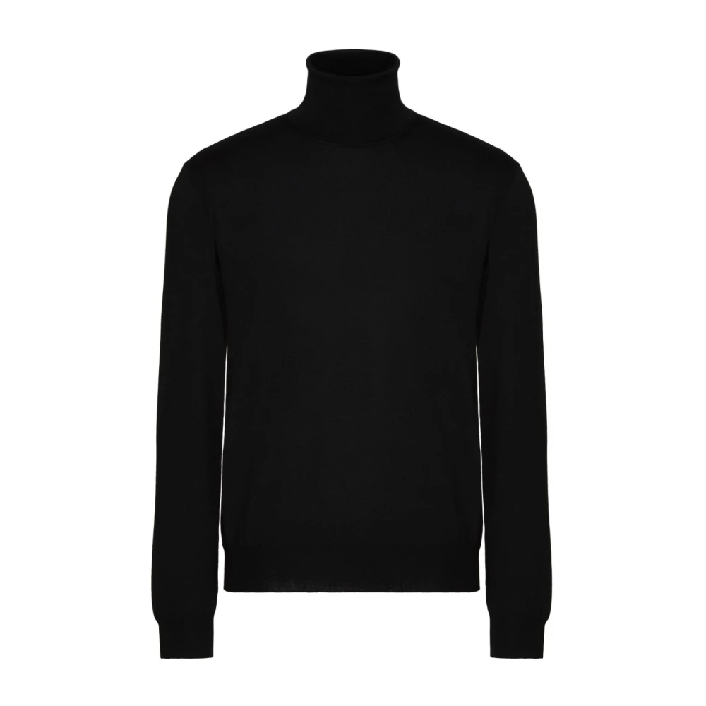 Valentino Zwarte Ribgebreide Coltrui Sweater Black Heren