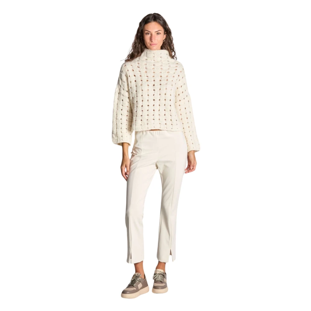 Liviana Conti Alpaca en wol trui met ronde hals Beige Dames