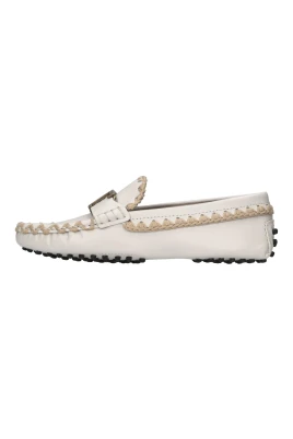 Mocassins i läder och textil