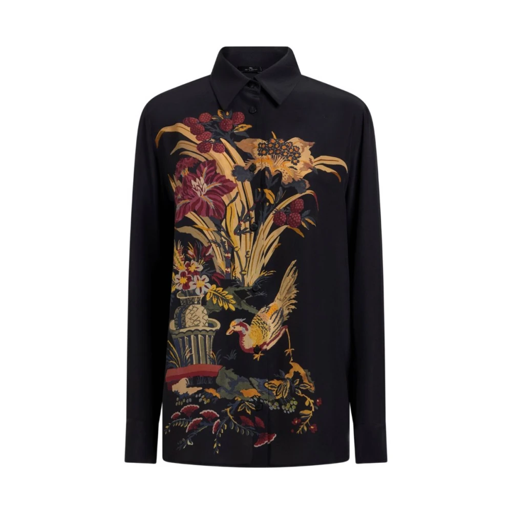 Etro Shirts, Female, S, Printed Silk Crepe De Chine Shirt Black
