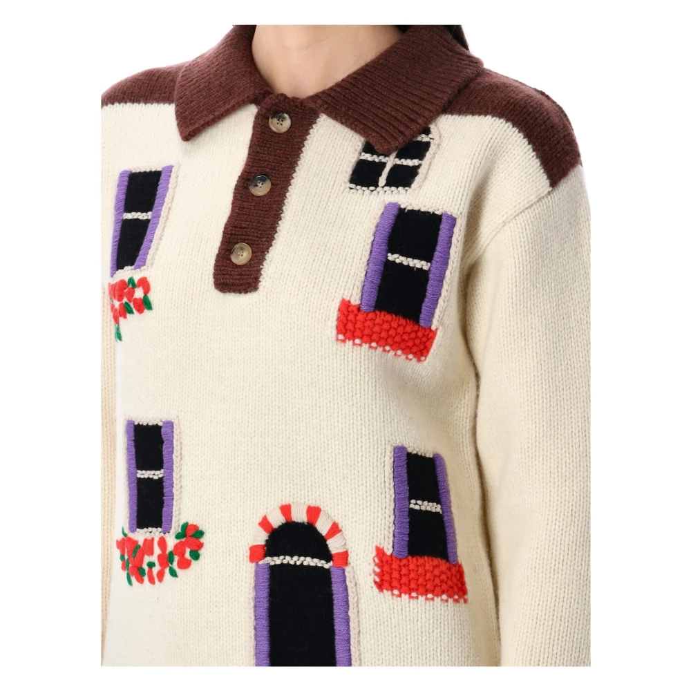 JW Anderson Intarsia Polo Sweater Flax Ss25 Brown Dames