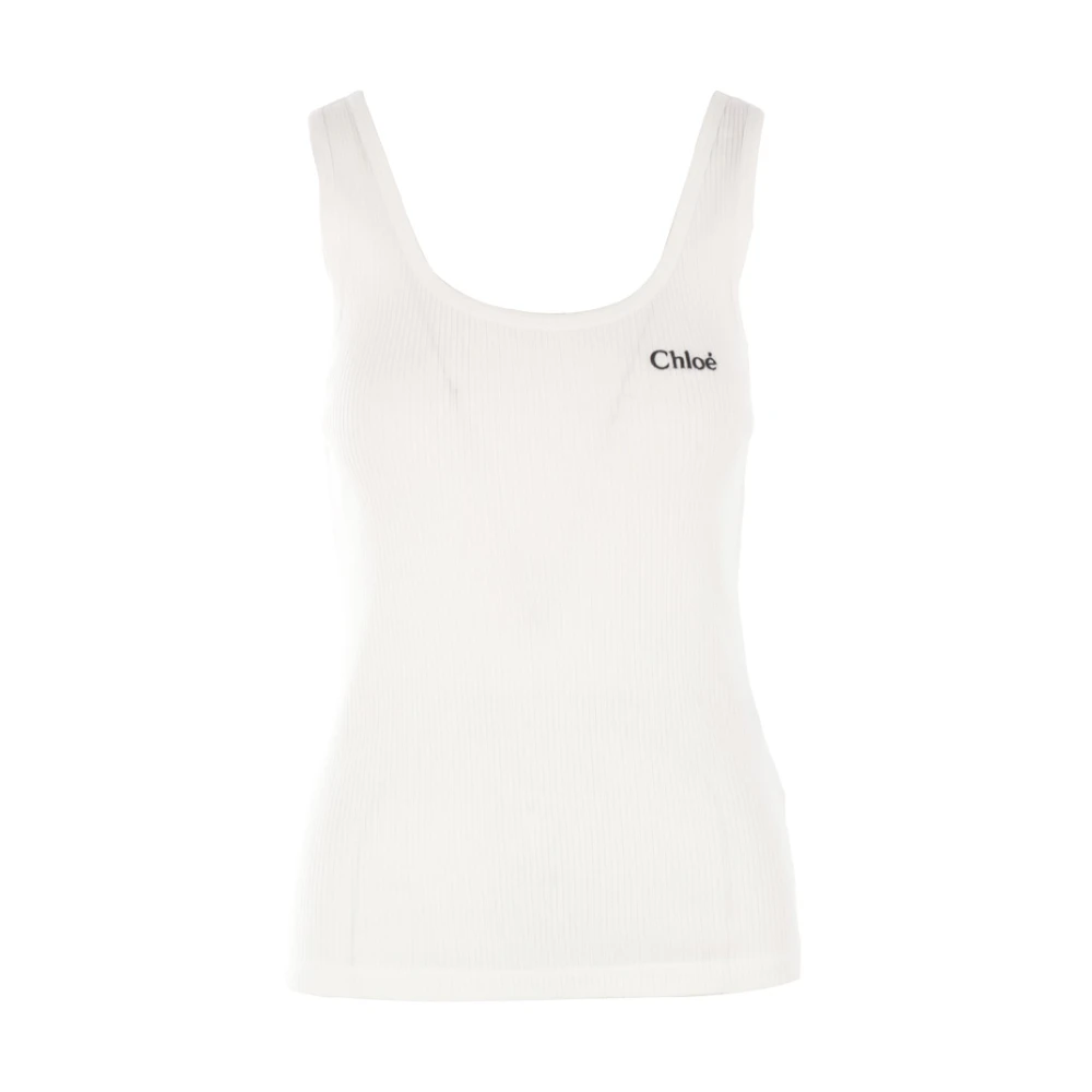 Chloé , Sleeveless Tops, Female, White, L, White Ribbed Cotton Tank Top
