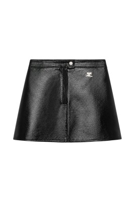 Minigonna Nera In Pelle A Vita Alta | Stampa Leopardata | Foderata In Velluto | Taglie S-XL - copertina