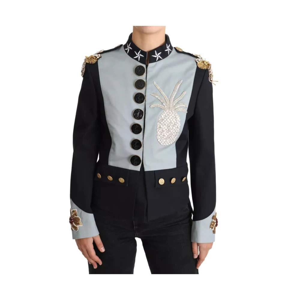 Dolce & Gabbana Blue Button Crystal Embellished Cotton Jacket - IT42|M - Image 2