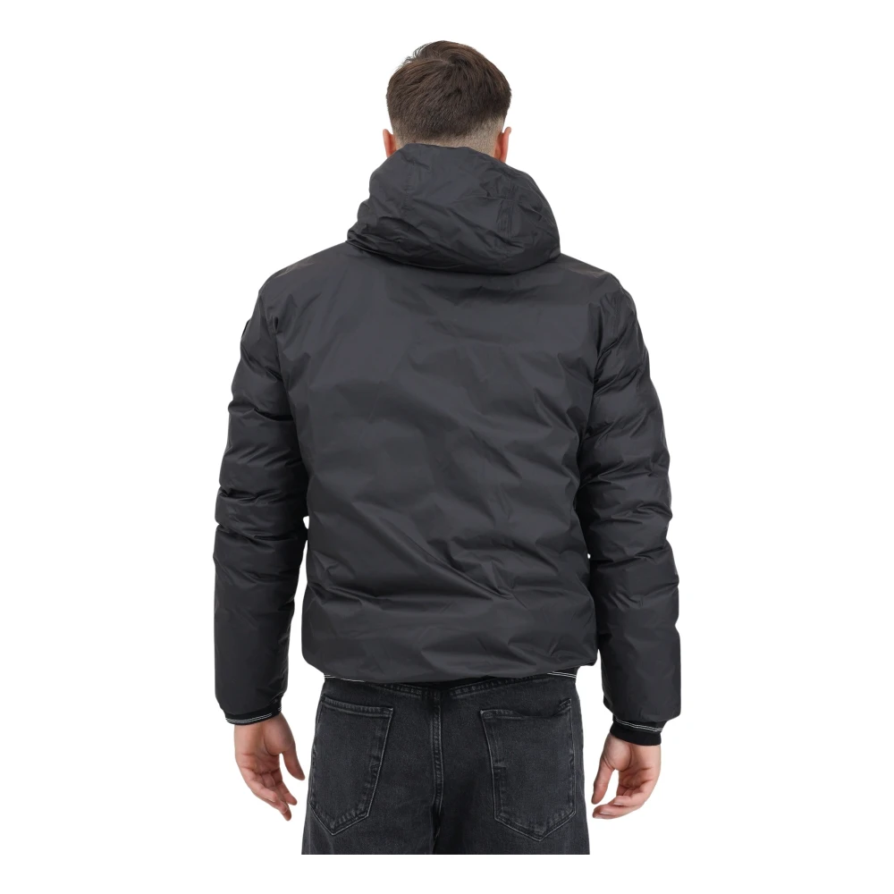 Blauer Omkeerbare Zwarte Gewatteerde Jas Horizontale Stiksels Black Heren