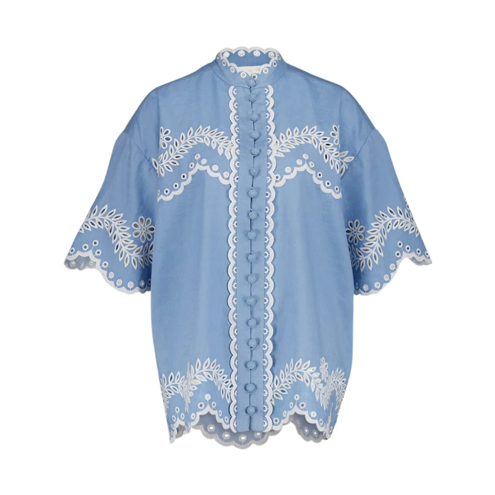 Zimmermann Prachtige Geborduurde Katoenen Overhemd Blue Dames