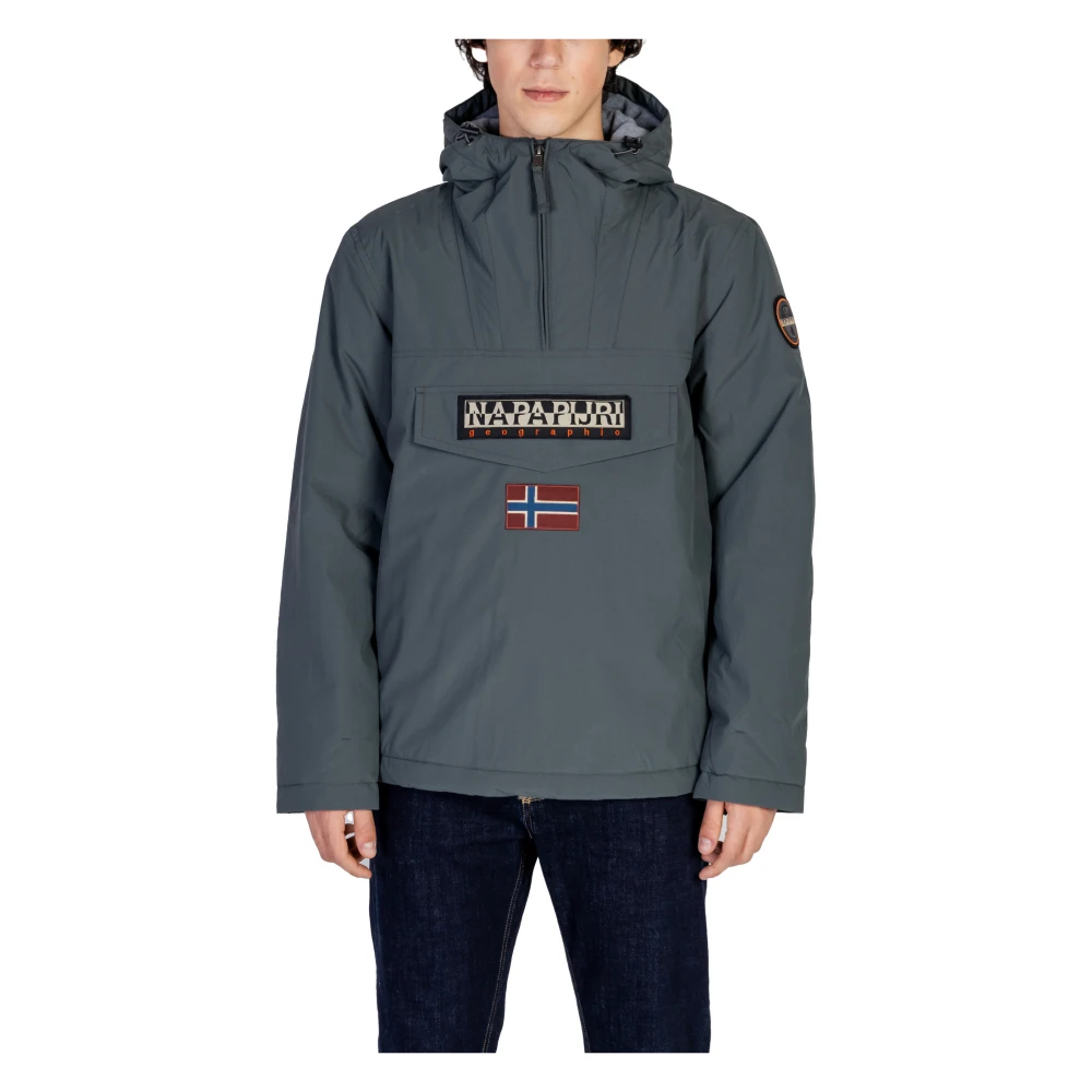 Napapijri Groene V-hals Hoodie met Rits Green Heren