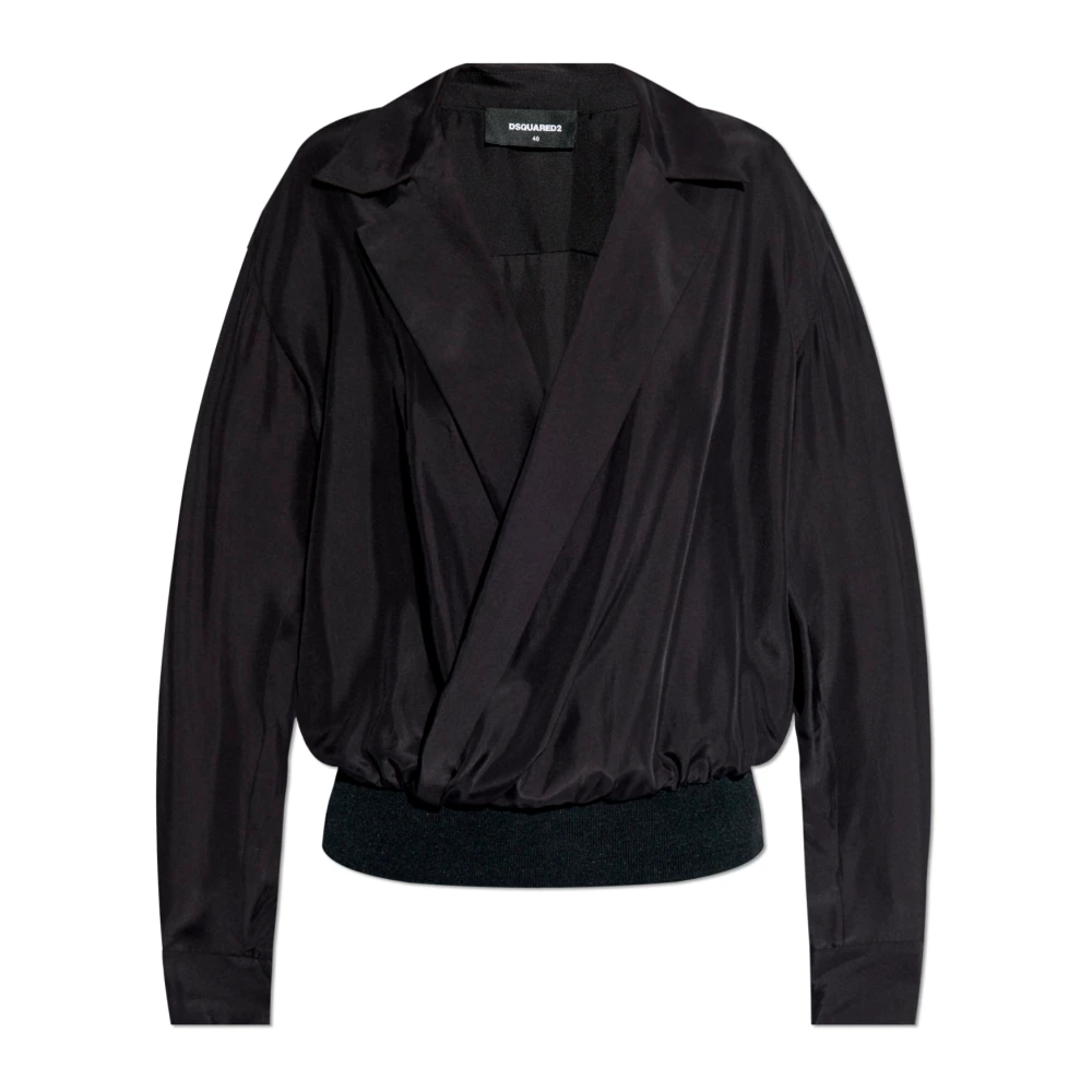 Dsquared2 Zwarte Zijden V-Hals Blouse Black Dames