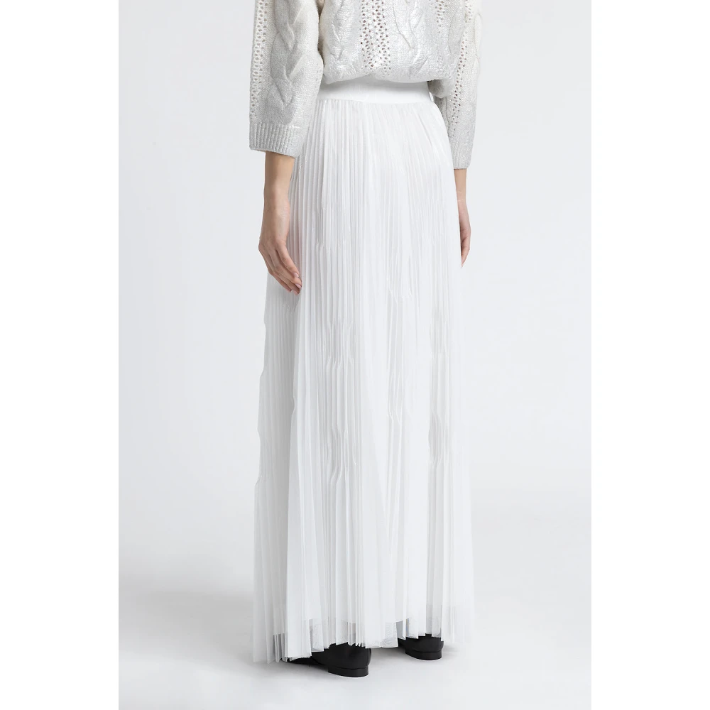PESERICO Gelamineerde tule zonnestraal geplooide lange rok White Dames