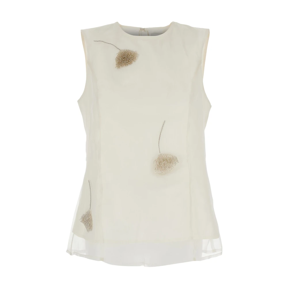 Róhe Witte Zijden Crewneck Top met Tulp Borduurwerk White Dames
