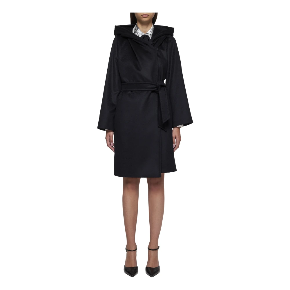 Max Mara Studio Zwarte wollen jas met capuchon Black Dames