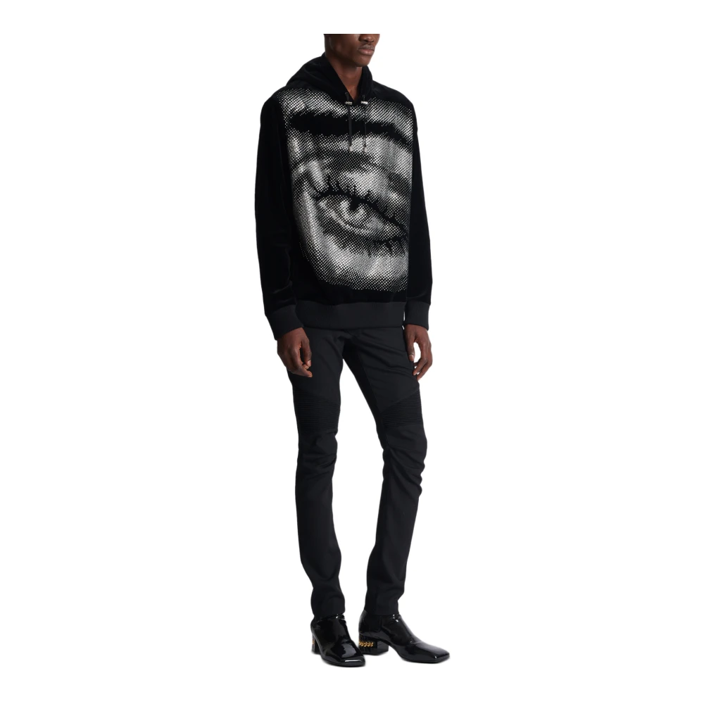 Balmain Velvet hoodie met kristallen in een Oog motief Black Heren