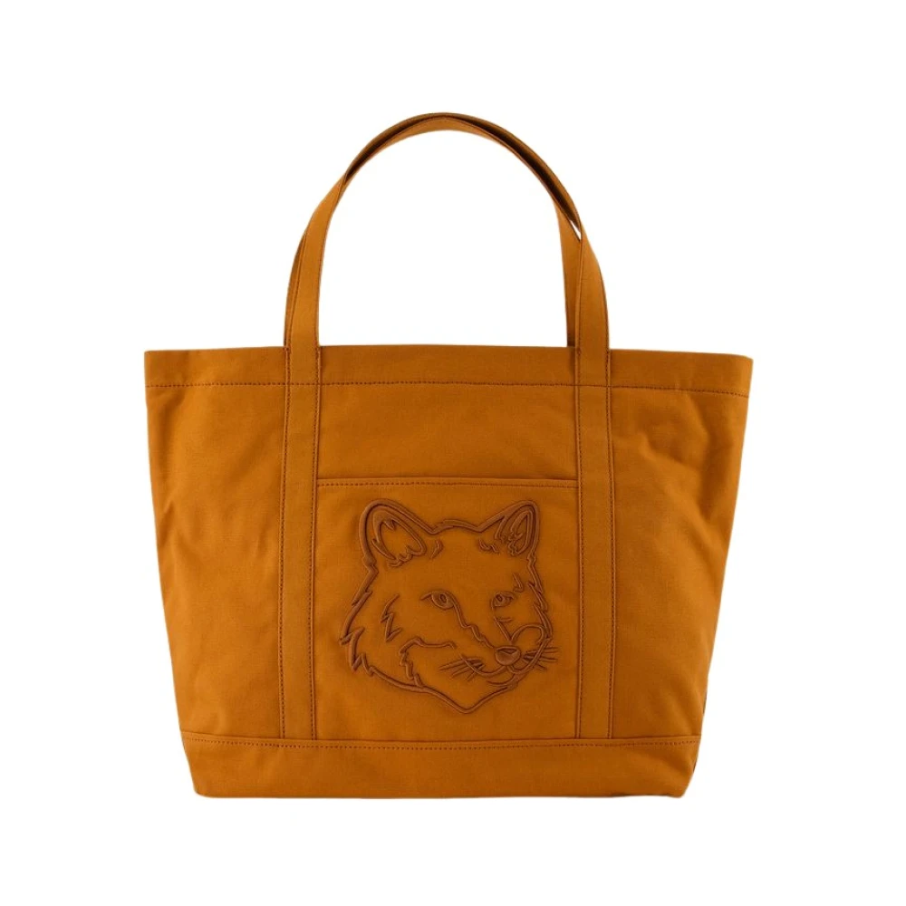 Maison Kitsuné Grote Shopper Tas Katoen Bruin Brown Dames