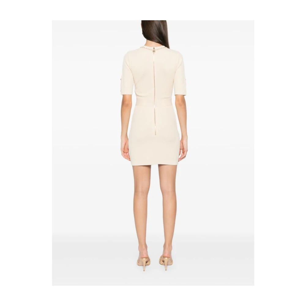 Elisabetta Franchi Crème Honingraatsteek Mini Jurk Beige Dames