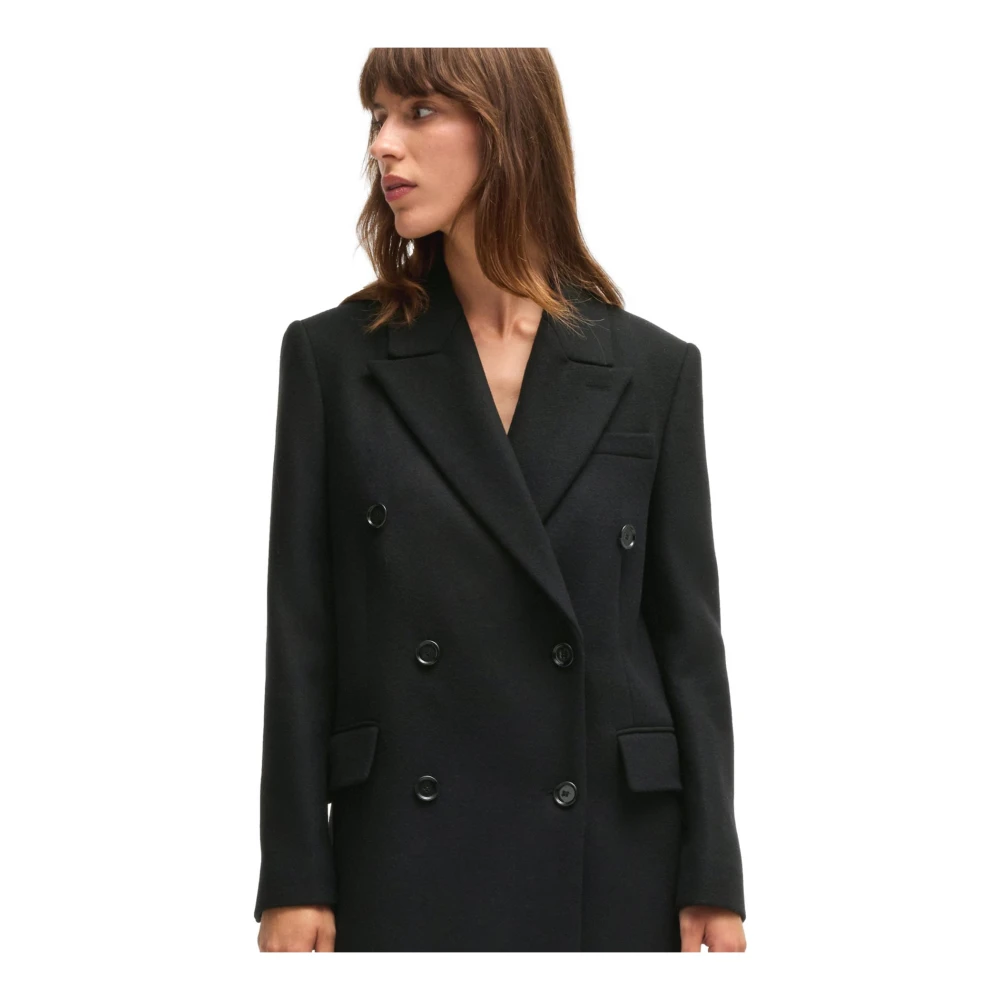 Hugo Boss Formele Lange Wollen Jas in Zwart Black Dames