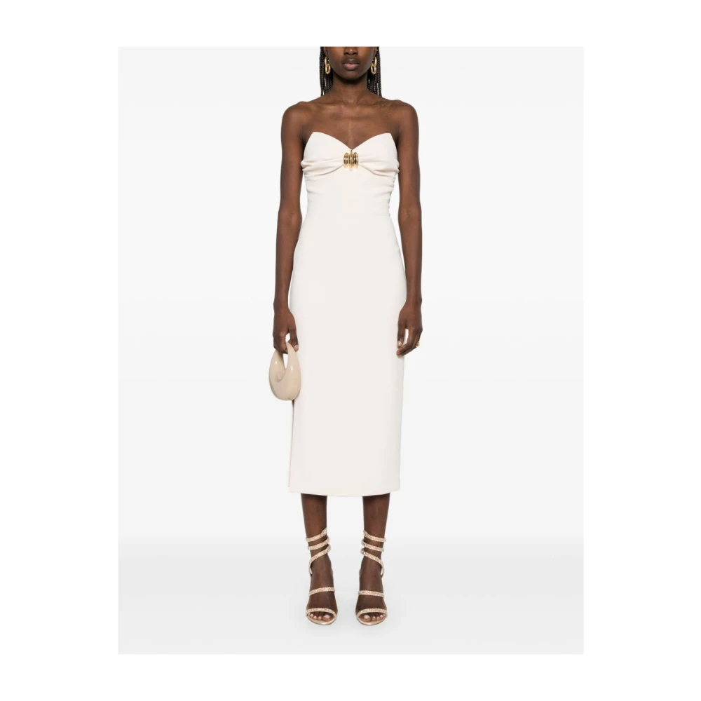 Elisabetta Franchi Strapless Midi Jurk in Licht Beige Dames