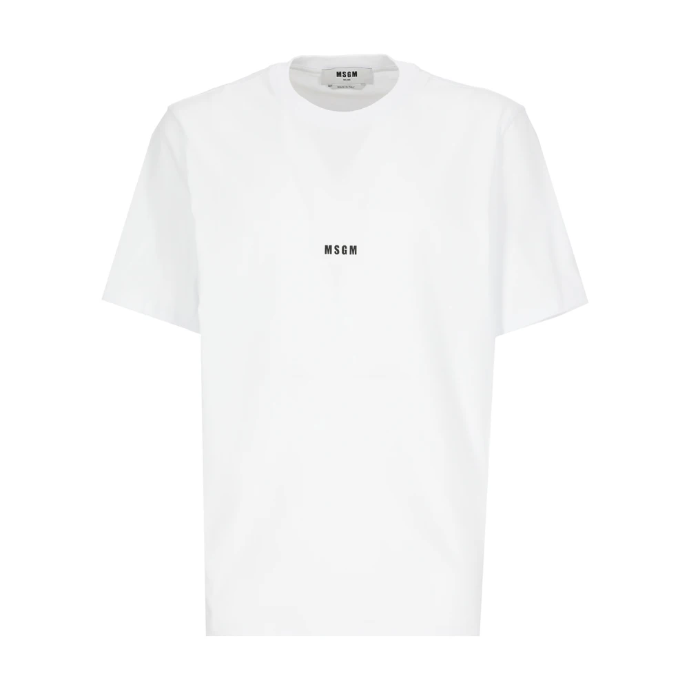 Msgm Men's White T-Shirts, M, Logo-Print Cotton T-Shirt