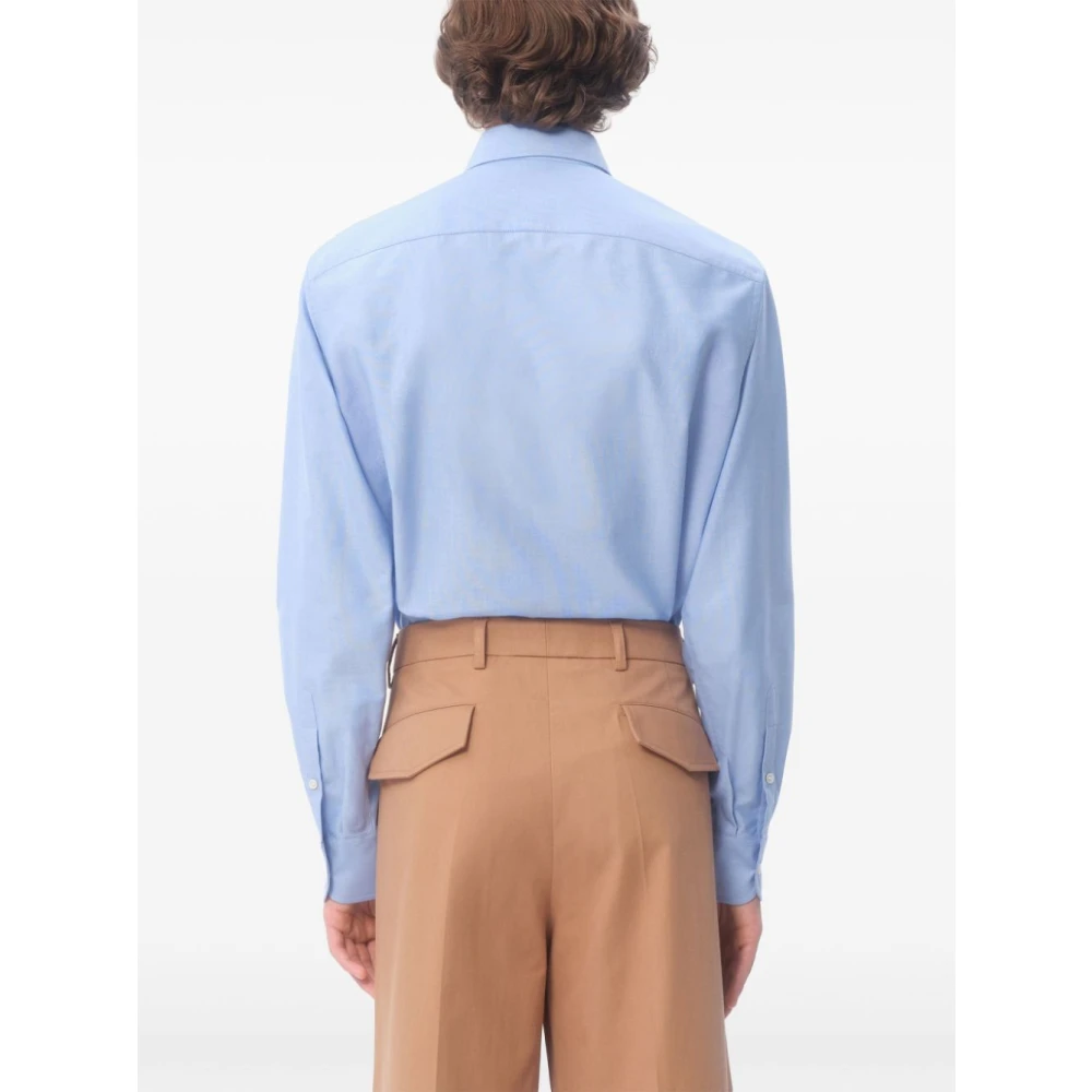 Valentino Blauw Geborduurd Logo Knoop-Down Overhemd Blue Heren