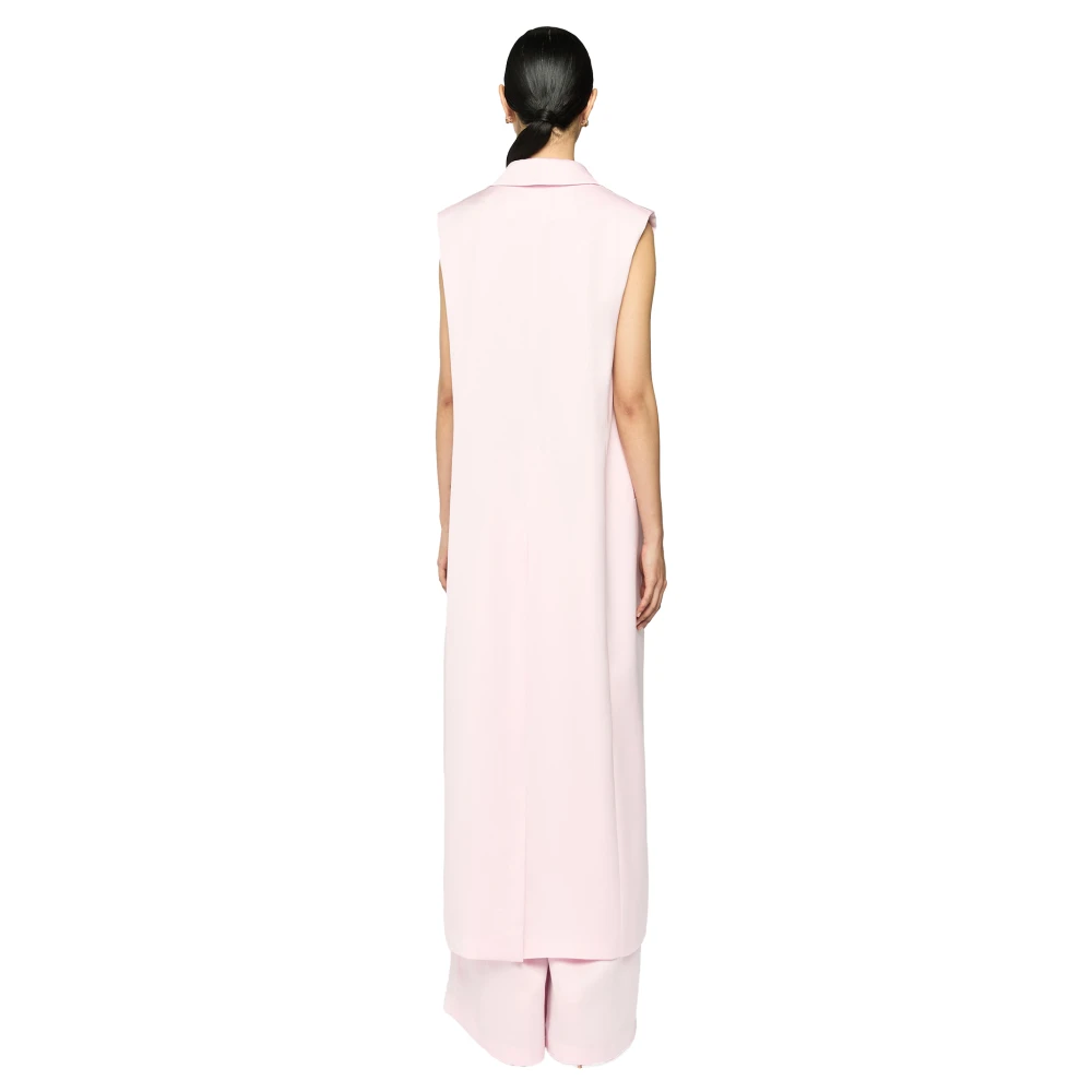Genny Roze Mouwloze Revers Kraag Jas Pink Dames