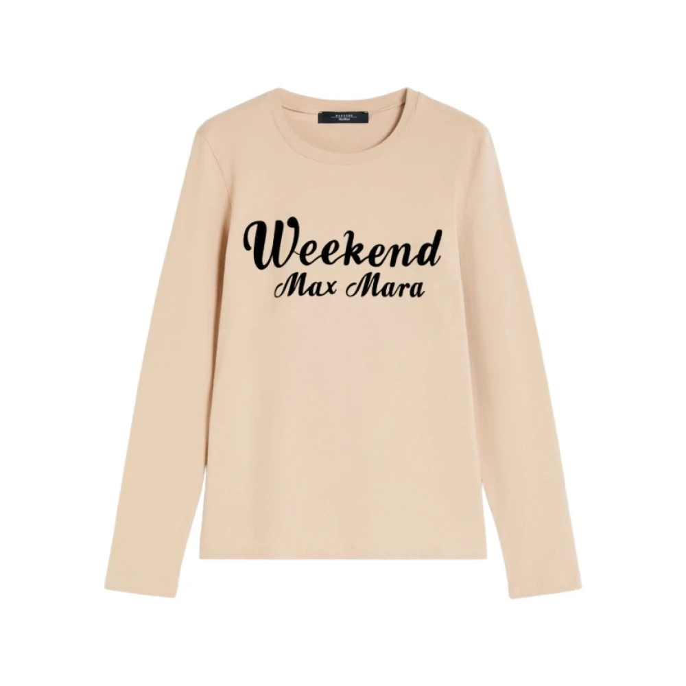 Max Mara Weekend Lange mouw logo print T-shirt Beige Dames