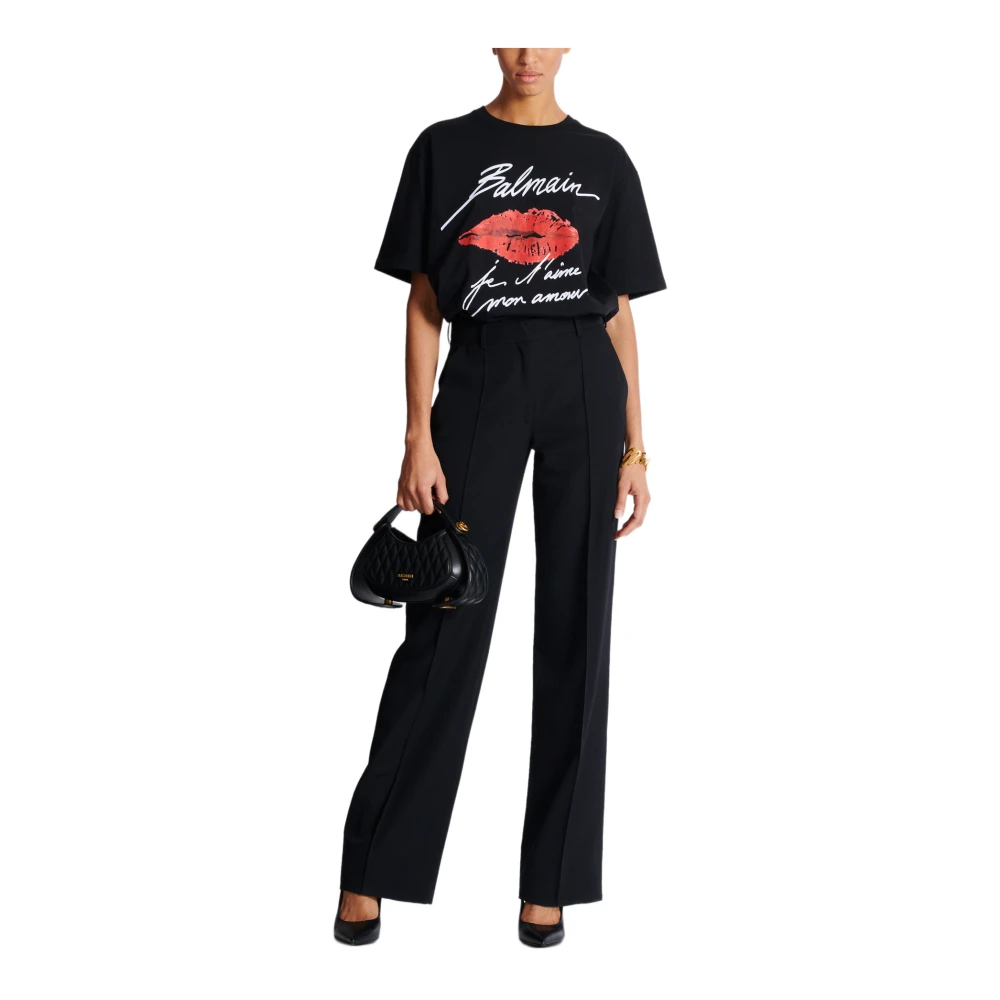 Balmain T-shirt met korte mouwen met Kiss print Black Dames