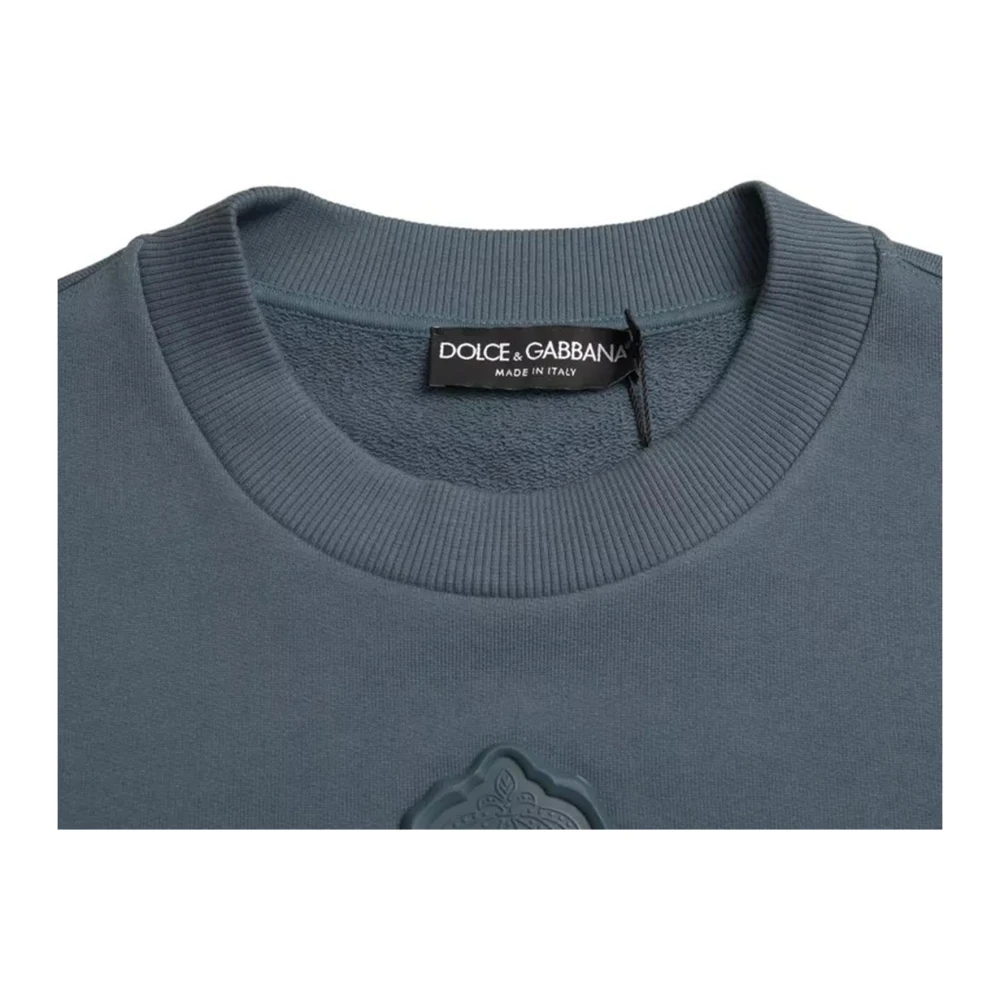 Dolce & Gabbana Blauwe Katoenen Logo Crew Neck Sweater Blue Heren
