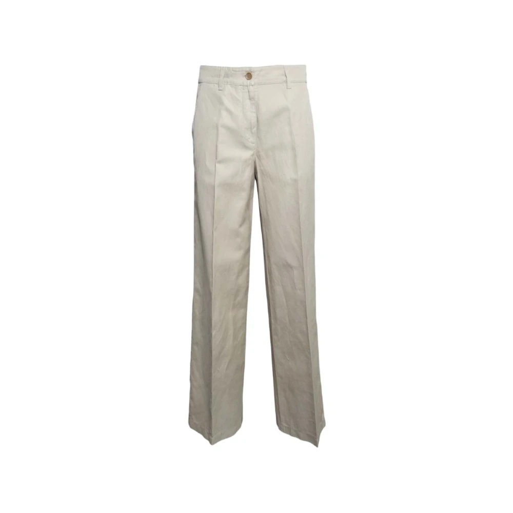 Aspesi Women's Beige Flats Cotton Gabardine Trousers - Straight Trousers - M - Trousers