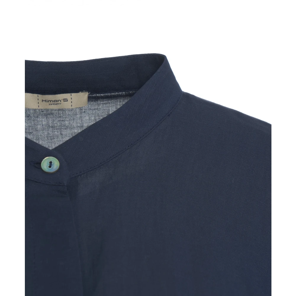 Himon's Blauwe Asymmetrische Mandarin Kraag Shirt Blue Dames