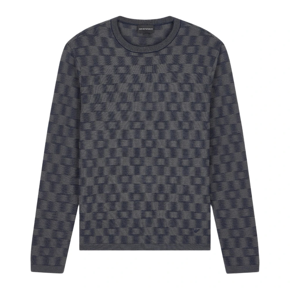 Emporio Armani , Round-Neck Knitwear, Male, Blue, 2XL, Crew-Neck Jumper