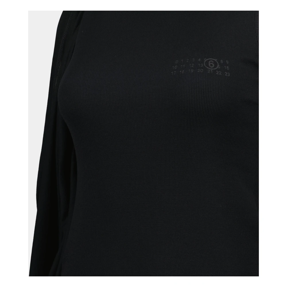 MM6 Maison Margiela Zwarte T-shirt met Franjes Black Dames