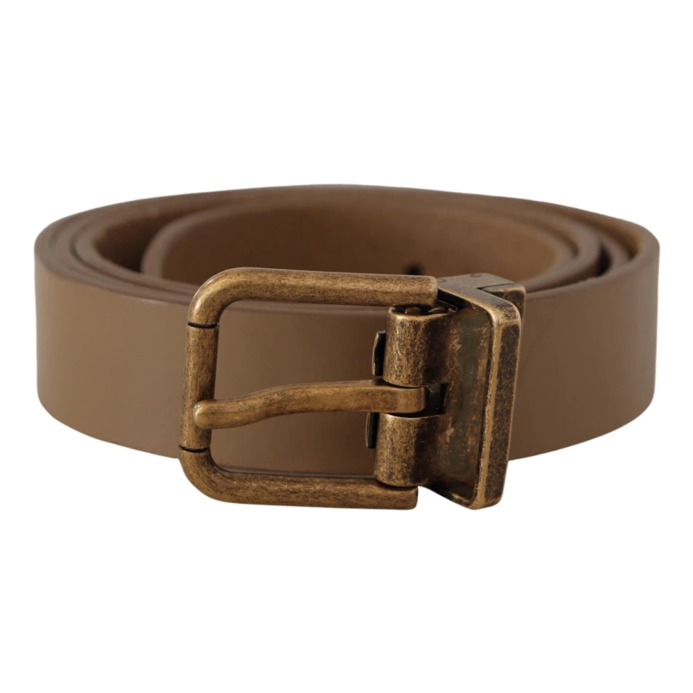 Dolce & Gabbana Men's Brown Elegant Leather Belt With Brass Tone Buckle