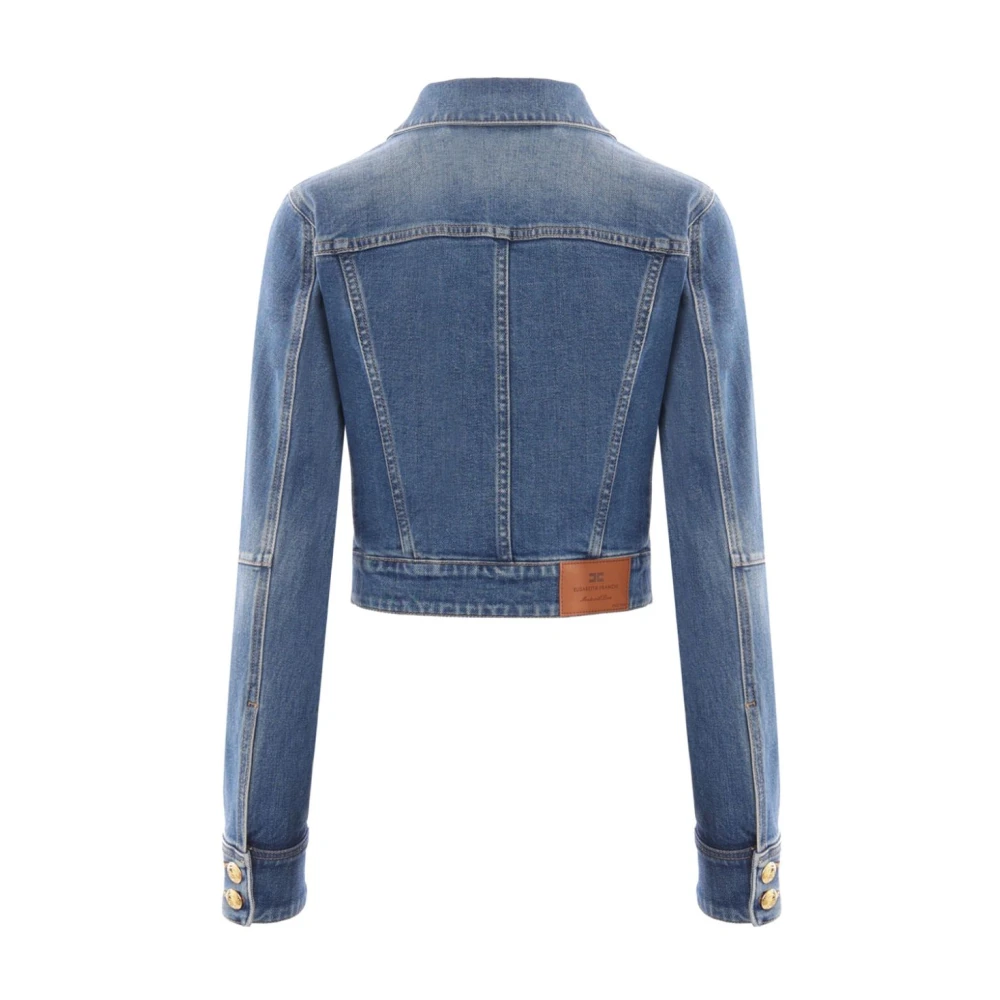 Elisabetta Franchi Blauwe Katoenen Jeansjas met Kraag Blue Dames