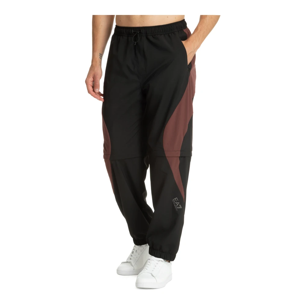 Emporio Armani EA7 Verstelbare Multikleur Sweatpants met Elastische Taille Black Heren