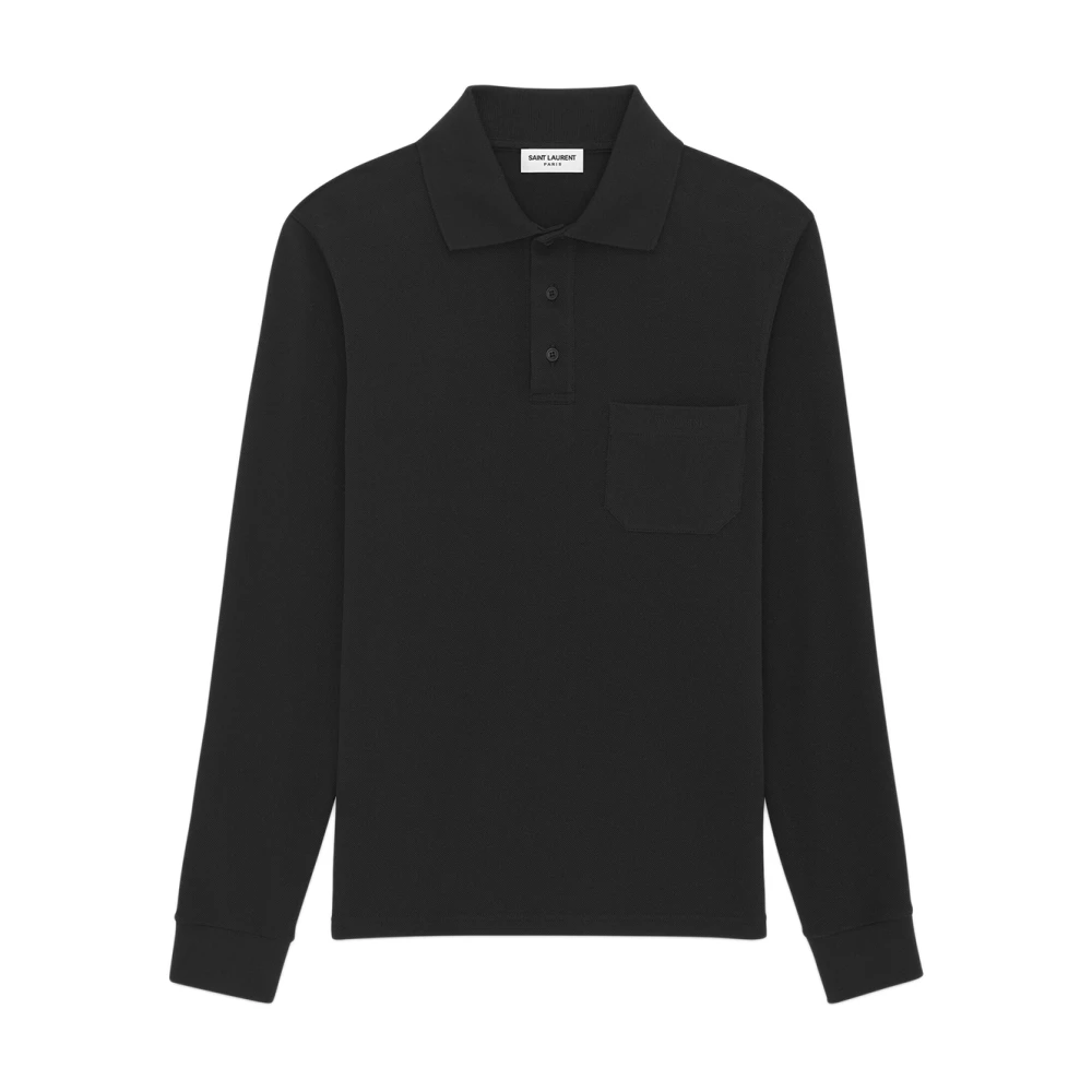 Saint Laurent Klassieke Polo met Lange Mouwen en Zakje Black Heren