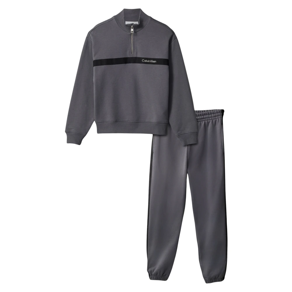 Calvin Klein , Kids Sport Sets, Male, Gray, 8 Y, Half Zip Tape Tracksuit