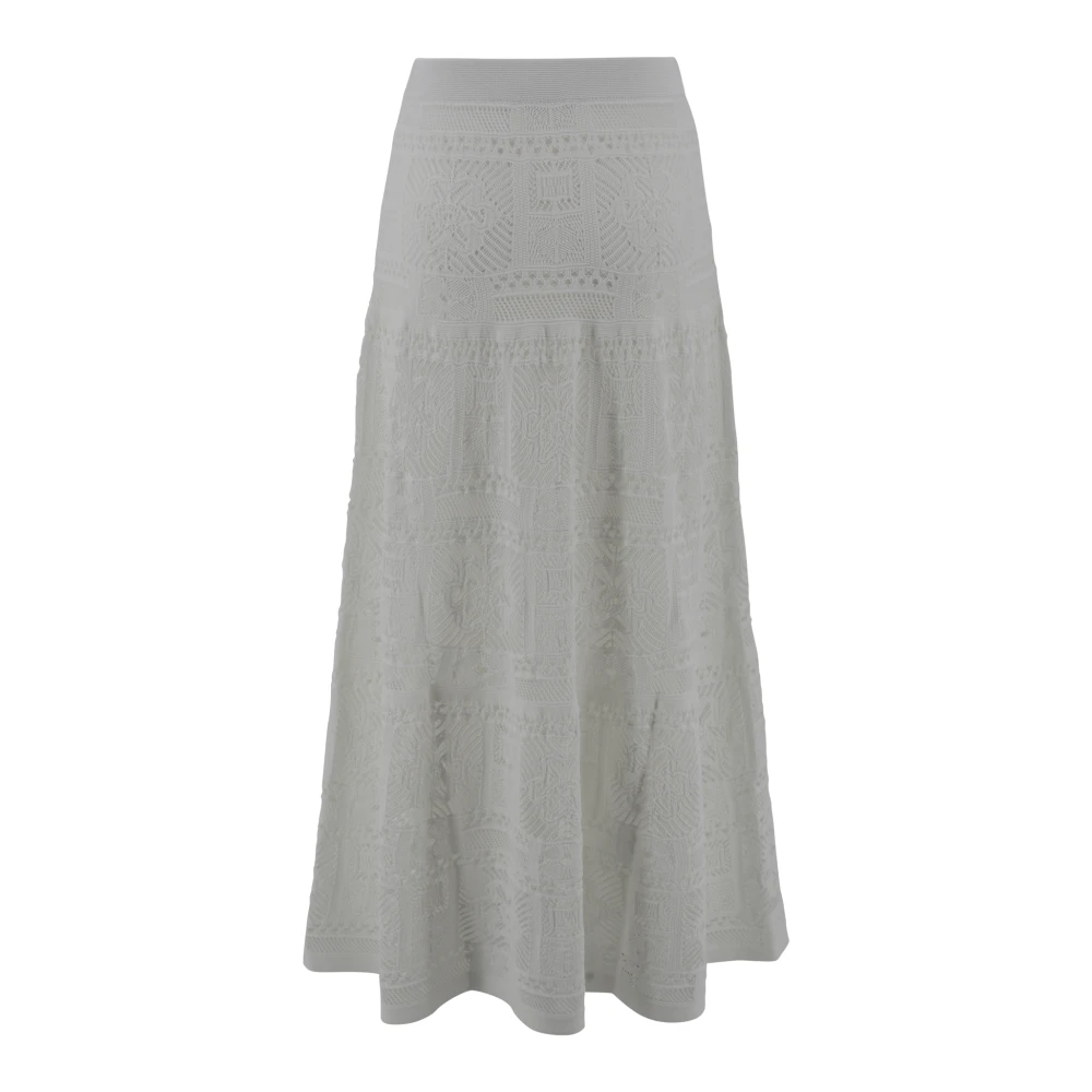 D.Exterior Patchwork Geborduurde Wijde Lange Rok White Dames