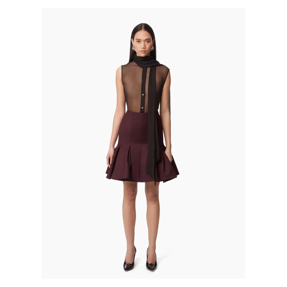 Nina Ricci Rode Wol Peplum Midi Rok Red Dames