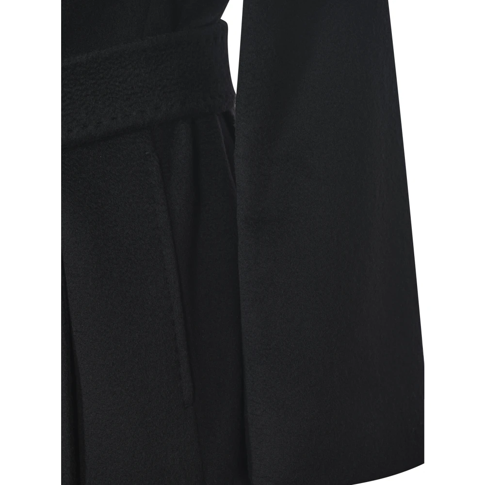 Max Mara Zwarte Wol Lange Jas Met Riem Black Dames