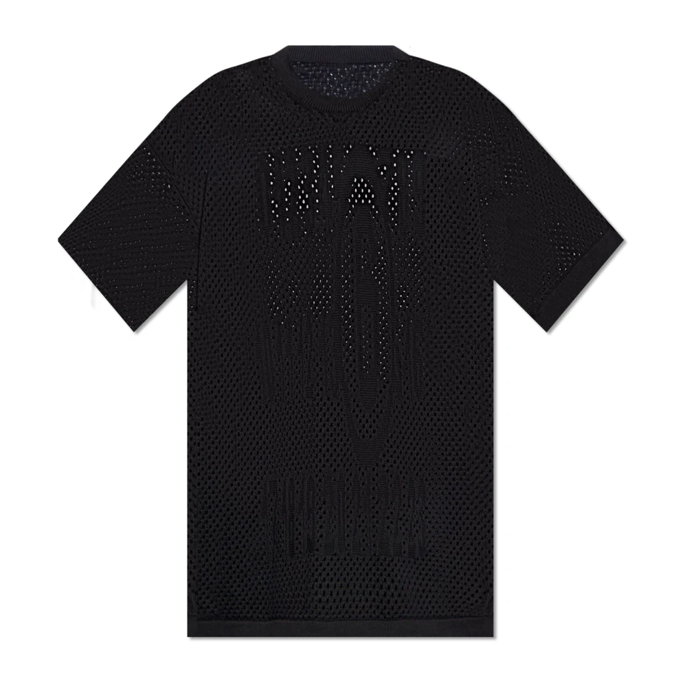 MM6 Maison Margiela T-shirt met opengewerkt patroon en logo Black Heren