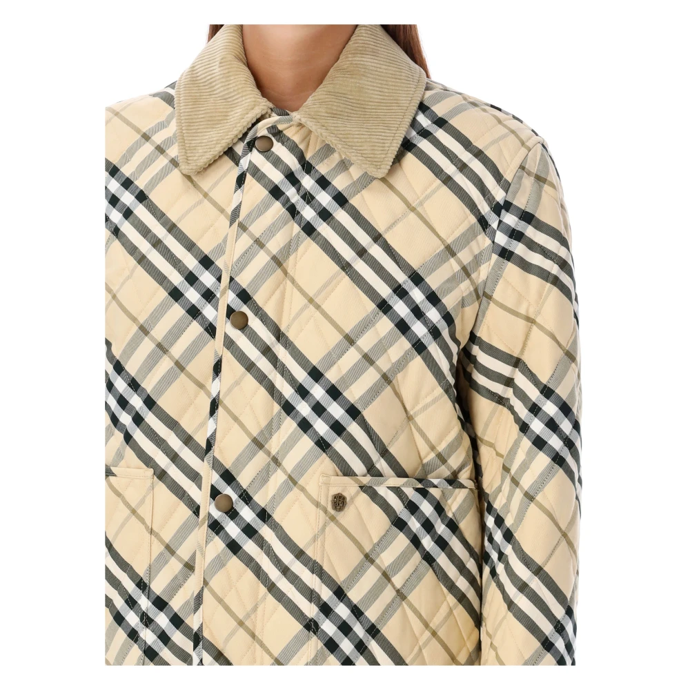 Burberry Gewatteerde Check Outerwear Jas Beige Dames