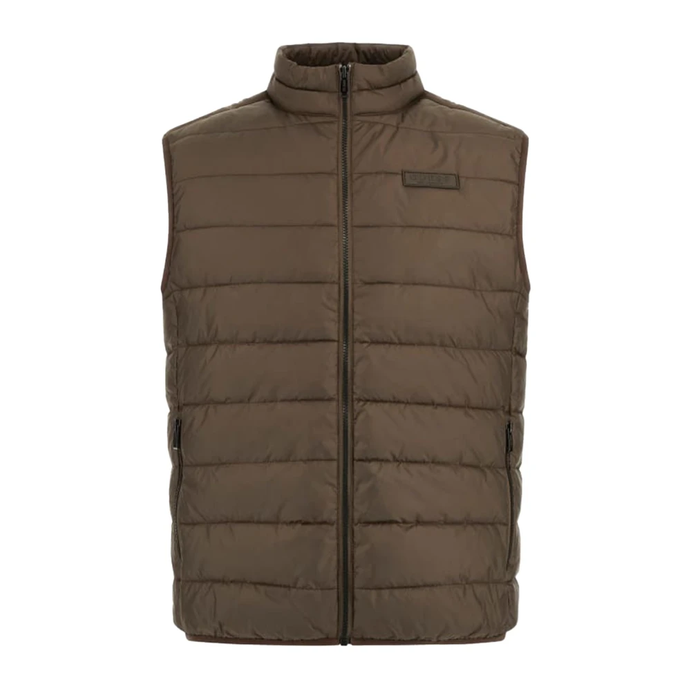 Guess Mouwloze Logo Puffer Jas Brown Heren